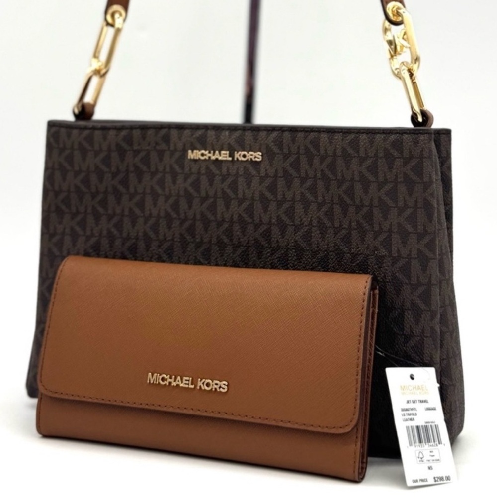Michael Kors Trisha Medium Triple Compartment Crossbody Bag & Trifold Wallet Set